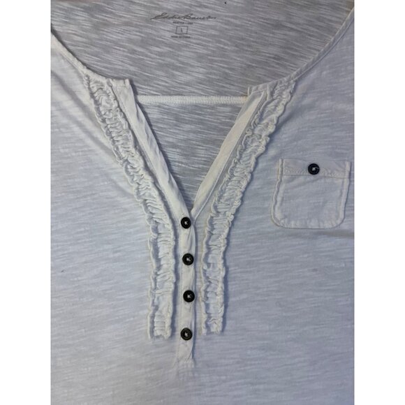 Eddie Bauer Cotton Henley Top Womens L Used Cream Button Trim Long Sleeve - Picture 4 of 14